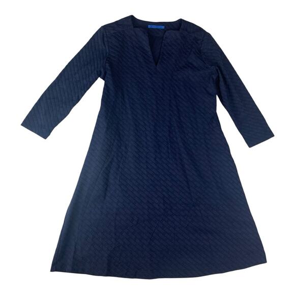 J. McLaughlin size medium Octavia navy blue jacquard dress knee length - Picture 3 of 11